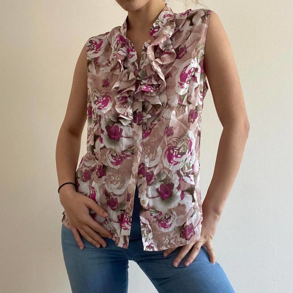 Pink floral print sleeveless blouse TAHARI